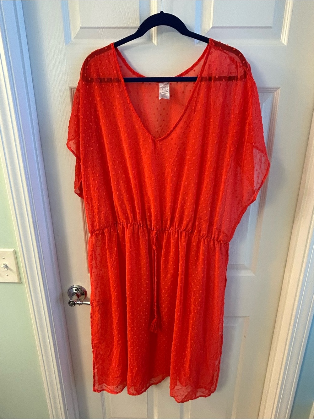Time and Tru Sheer Red Orange V-Neck Beach Pool Cover Up